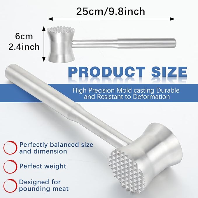 Meat Tenderizer Mallet Stainless Steel, Dual Side Meat Hammer Chicken Pounder, Heavy Duty Meat Beater for Steak and Beef, Meat Pounder Kitchen Cooking Mallet(1 PCS)
