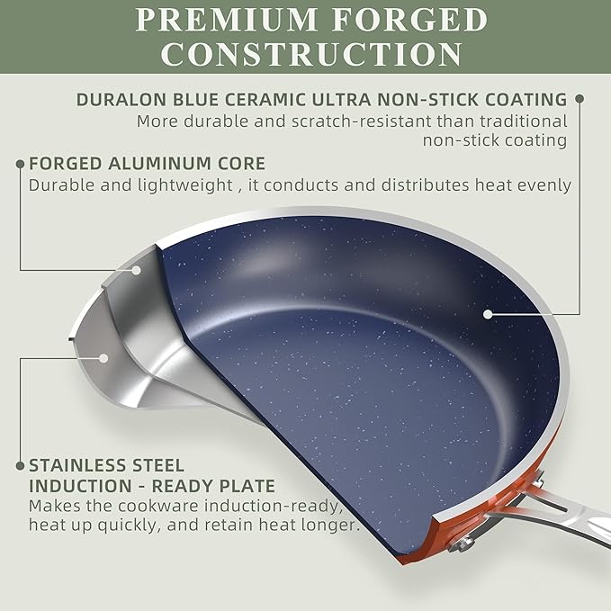 Nuwave Healthy Duralon Blue Ceramic Nonstick Coated 9pc Cookware Set, Scratch-Resistant Diamond Infused, PFAS Free, Induction Ready & Evenly Heats, Oven Safe, Tempered Glass Lids