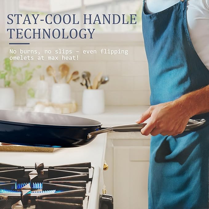 Ceramic Cookware Set Nonstick Pots and Pans Set 8 Pieces NonToxic PTFE/PFOA/PFAS Free All Cooktops Compatible Even Heat Distribution Oven Safe Up to 500°F, Caribbean Blue