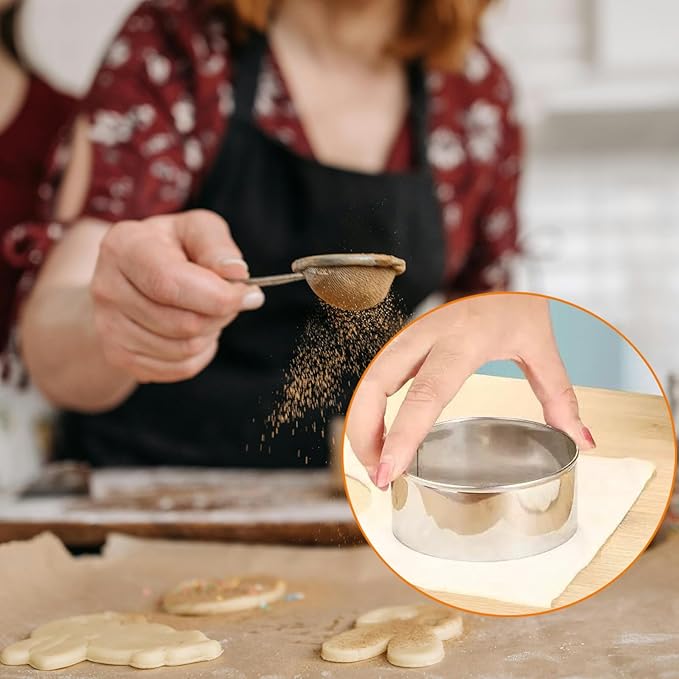 6 Packs Large Biscuit Cookie Cutter Set,Stainless Steel Round Cookie Cutter Molds,2/3/3.5/4/5/6 Inch, Large 6" 5" Cookie Baking Tool Set with Accessories for Pastry,Donut,Fondant,Cake,Cookie,Dumpling