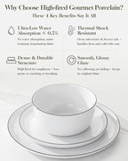 MALACASA 24 Pieces Gourmet Porcelain Dinnerware Sets, Premium Plates and Bowls Set, High-Fired Dishes Set for 8, Chip & Scratch Resistant, Microwave Dishwasher Safe, White & Black Rim, Series LEXI