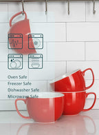 Teocera Red Mugs Set of 4, 24oz Jumbo Mugs, Large Coffee Mugs for Coffee, Hot Cocoa, Tea - Striped Design - Microwave Safe, Christmas Gift
