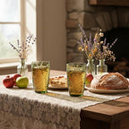 Green Drinking Glasses Set Of 4-12 Oz Hand Blown Vintage Drinking Glasses, Boho Aesthetic Antique Glassware, Colored Cute Glass Cups, Textured Highball Water Tumbler, Unique Retro Drinkware Gift