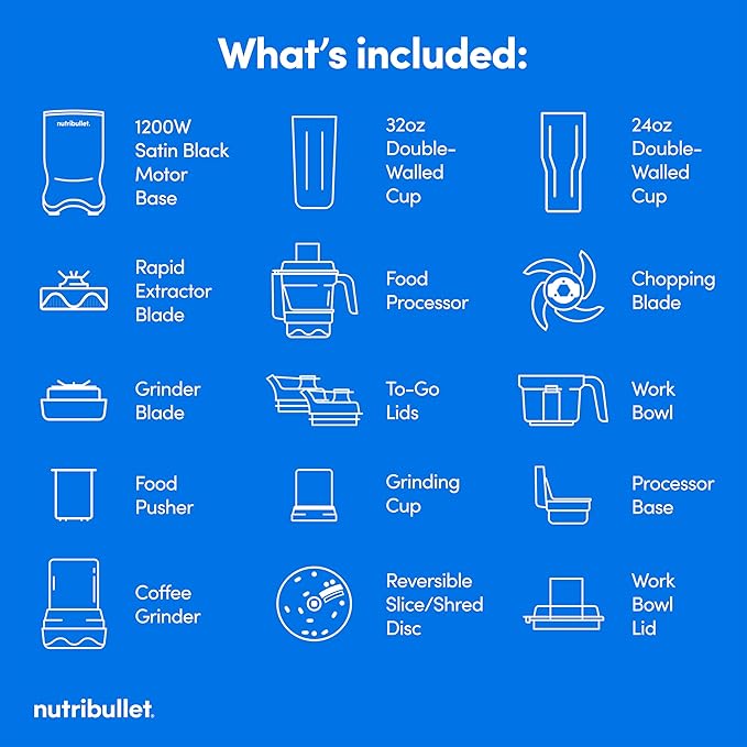 nutribullet® Ultra Plus+ 3-1 Compact Kitchen System, 1200W Kitchen System with Blender, Food Processor, and Coffee and Spice Grinder, 32oz and 24oz Blending Cups, 2-Cup Food Processor, Satin Black