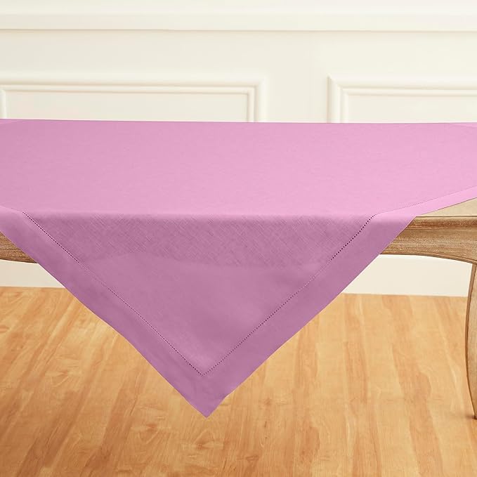 Solino Home Linen Tablecloth 52 x 52 Inch - 100% Pure Linen Violet Square Tablecloth - Classic Hemstitch, Machine Washable Table Throw for Summer, Halloween