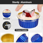 EUSOAR Disposable Ramekins with Individually Wrapped Spoons, 60pcs 5oz Mini Cake Pans with Lids and Plastic Sporks, Foil Creme Brulee Ramekins Muffin Baking Cups Cupcake Liners for Wedding Party Favor
