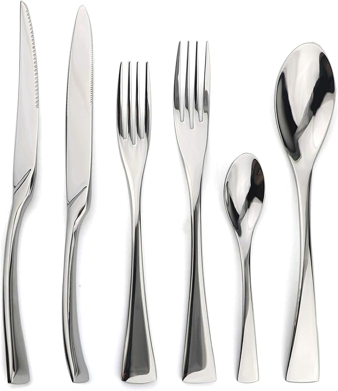 18/10 Stainless Steel Flatware Set, Serrated Steak Knife, Mirror Polishing Silver, Service for 4