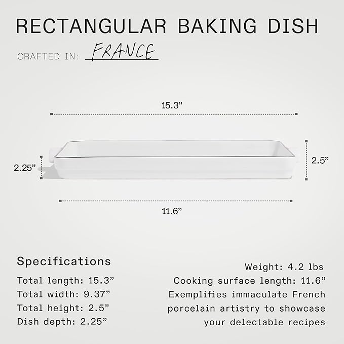 Made In Cookware - Rectangular Baking Dish - Navy Rim - Hand Crafted Porcelain - Professional Bakeware - Made in France