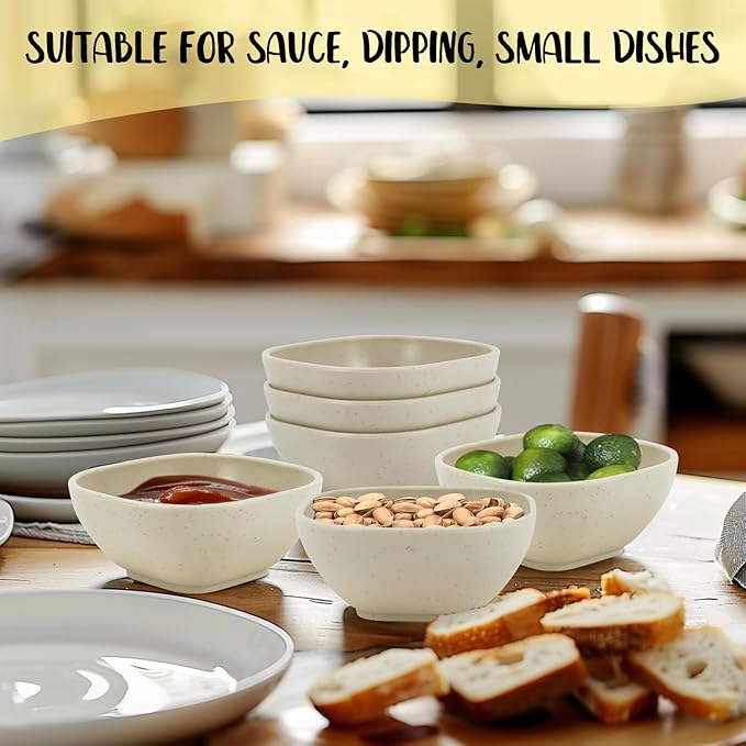 5 oz Small Wheat Straw Bowls Set of 6, Unbreakable Dipping Bowls Soy Sauce Dish, Small Dessert Bowls Snack Bowls for Kitchen, Microwave and Dishwasher Safe (Beige)