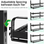 19"- 30" Expandable Hanging Pot Rack, 2 Tier Heavy Duty Wall Mounted Pots and Pans Organizer with 10 Hooks and 5 Pot Lid Holders, Pot Hanger Shelf for Kitchen Cookware Utensils Organizers and Storage