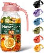 SMIRLY 64 oz Mason Jar Pitcher,Glass Pitcher with Wide Mouth,Water Jug with Double Leak Proof Lid for Iced Coffee,Hot Water,Breast Milk