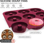 Large Silicone Donut Pan for Baking, 9 Cavity Non-Stick Food Grade Silicone Donut Molds, Doughnut Pan and Bagel Pans for Baking & Kitchen, BPA Free 11.2 x 11.1 Inches, Dishwasher Safe - Red