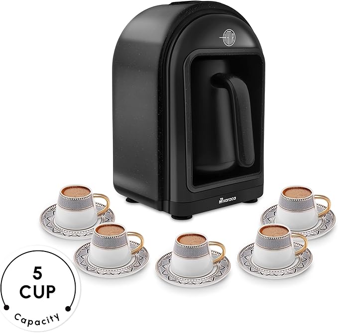 KARACA Hatır Turkish Coffee Maker, 5 Cups Electric Turkish Coffee Machine with Ember Mode, Automatic Temperature Control, Overflow Protection, Audible & Visual Alerts, Shiny Black