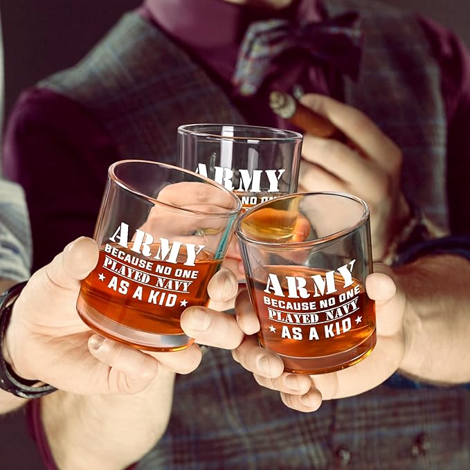 Futtumy Army Gifts for Men, Army Because No One Played Navy As A Kid Whiskey Glass, Military Gifts for Men, Army Veteran Gifts for Men, Navy Gifts for Men, 10 Oz Whiskey Gifts