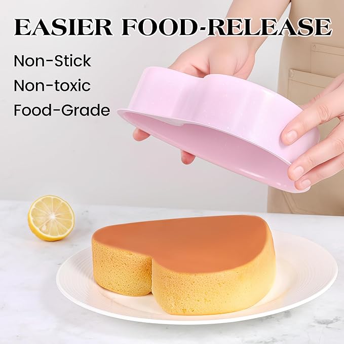 Heart Shaped Cake Pans 6 Inch 8 Inch Nonstick Cake Pan for Baking Stainless Steel Small large Heart Molds Set (Pink)