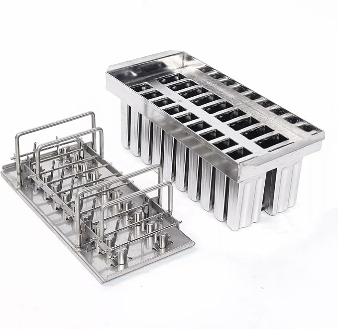 20PCS Commercial Popsicle Molds Heavy Duty Stainless Steel Popsicle Maker Kit with Brush & Sticks, 85g Capacity per Slot, DIY Yogurt Ice Cream Tools for Home Restaurants (Flat Head Double Groove)