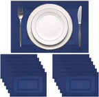 PIGCHCY Placemats Set of 12 Washable Durable Place Mats Vinyl Heat Resistant Non-Slip Table Mats Indoor Outdoor (Navy Blue)