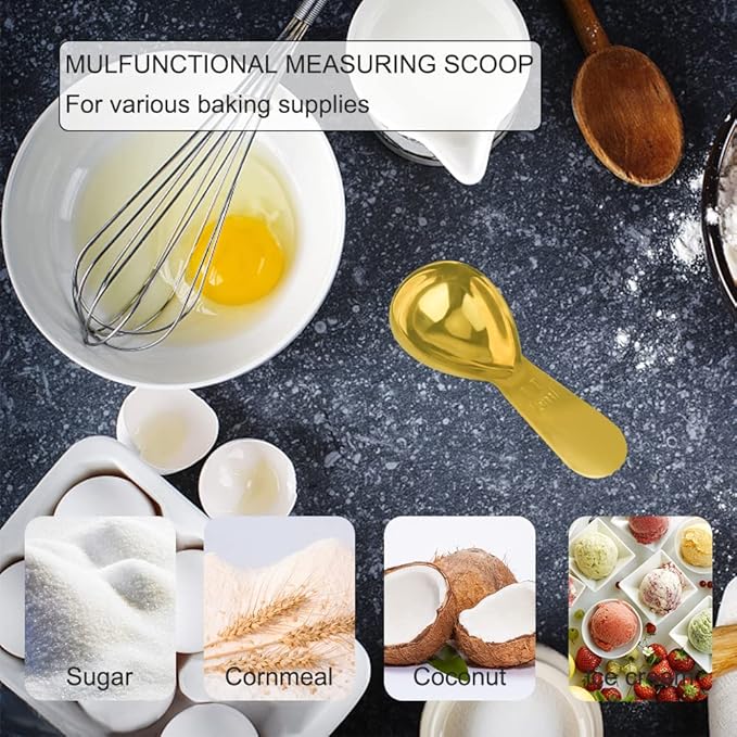 Stainless Steel Coffee Scoop Set - 15ml & 30ml Measures, Milk & Fruit Powder, Gold, 2 Pack