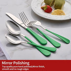 Grass Green Silverware Set 20 Piece 18/0 Stainless Steel Flatware Grass Green Handle Cutlery Set Service for 4 Fork Knife Spoon Set Mirror Finish Dishwasher Safe