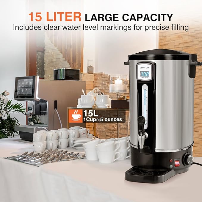 Commercial Coffee Urn 50 Cups（12L, Stainless Steel Large-Capacity Coffee Maker for Catering, Events, Offices & Restaurants, Fast Brew & Keep Warm Function
