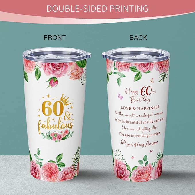 60th Birthday Gifts for Women, Birthday Gifts for 60 Years Old Woman, 60th Bday Gift Ideas, 1965 Bday Gift for Women, 60 Years Old 20oz Tumbler for Woman