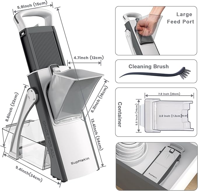 SupMaKin Upgrade Safe Mandoline Slicer, Multi Vegetable Chopper, Potato Slicer, Vegetables Slicer Onion Chopper Fry Cutter, Kitchen Chopping Artifact (GrayWhite)