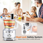 Homtone 16 Cup Food Processor, 9 Functions 7 Blades 3 Speeds for Shredding, Slicing, Doughing, Emulsfying and Meat Vegetable Chopping for Home Use, 600W (Sliver)