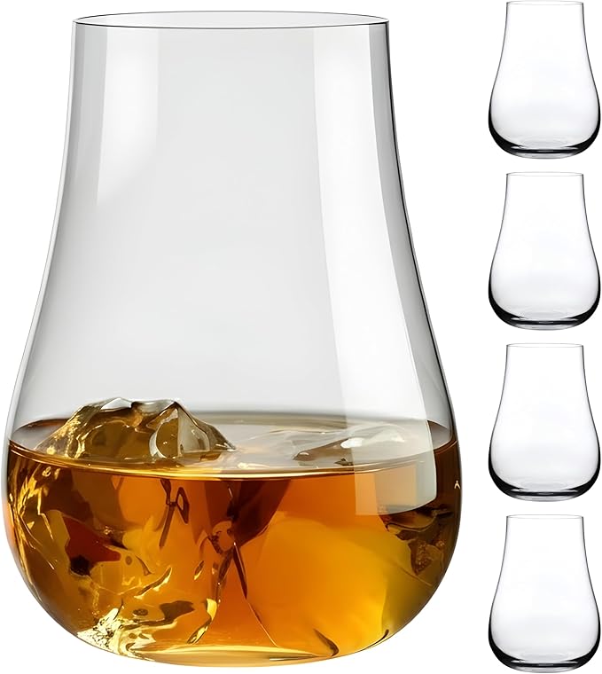 NUDE Whiskey Glasses Set of 4 – Vintage 11.25 oz Lead-Free Crystal Old Fashioned Rocks Glasses for Whisky, Scotch & Bourbon – Classic Profile, Dishwasher Safe Barware