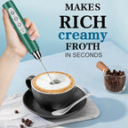 Milk Frother Handheld for Coffee, Electric Whisk 3 Speed Adjustable, Drink Mixer with Stainless 3 Whisks, Rechargeable Hand Frother Wand, for Latte Cappuccino Hot Chocolate Egg Green