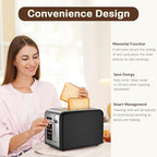 Mecity 2 Slice Touch Screen Toaster, 1.5" Wide Slot, Stainless Steel Smart Toaster for Bagels, Muffins, Waffles, Gluten-Free Breads, Defrost, Reheat, Timer, 120V 825W, Matt Black