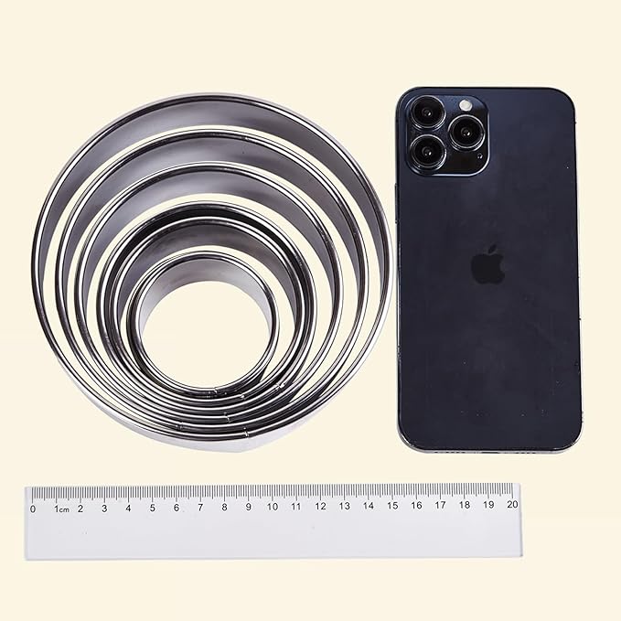 6 Packs Large Biscuit Cookie Cutter Set,Stainless Steel Round Cookie Cutter Molds,2/3/3.5/4/5/6 Inch, Large 6" 5" Cookie Baking Tool Set with Accessories for Pastry,Donut,Fondant,Cake,Cookie,Dumpling