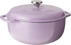Lodge 6 Quart Enameled Cast Iron Dutch Oven with Lid – Dual Handles – Oven Safe up to 500° F or on Stovetop - Use to Marinate, Cook, Bake, Refrigerate and Serve – Lilac