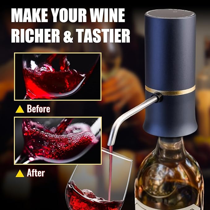 Electric Wine Dispenser, Aerator, Vacuum Wine Pump with Touch LED Display, Wine Temperature Monitor, One Touch Automatic Wine Pourer with USB Rechargeable, Gifts for Men & Women Wine Lovers (Blue)