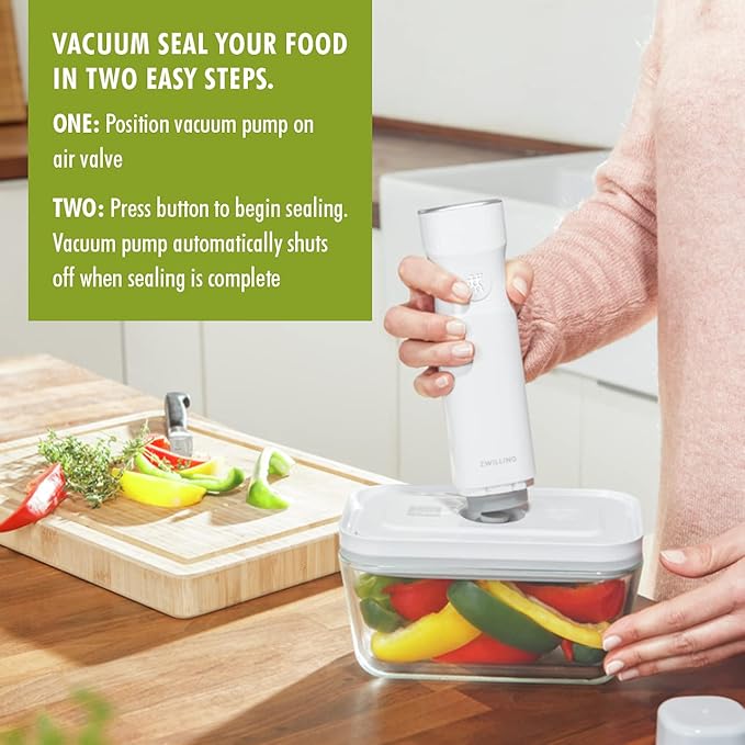 ZWILLING Fresh & Save 2-Piece Small Glass Vacuum Sealer Food Storage Containers with Airtight Lids, Meal Prep Container