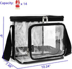 FlowFly Insulated Reusable Lunch Bag Adult Large Lunch Box for Women and Men with Adjustable Shoulder Strap,Front Zipper Pocket and Dual Large Mesh Side Pockets, Clear