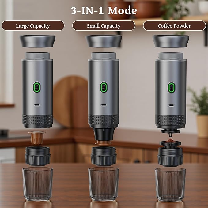 Zcyge Portable Coffee Maker Espresso Machine, Travel Espresso Maker, Cafetera Portatil Expreso with Small Tea Cup, Compatible with Ground Coffee & NS Capsule for RV,Car, Hiking, Camping Office