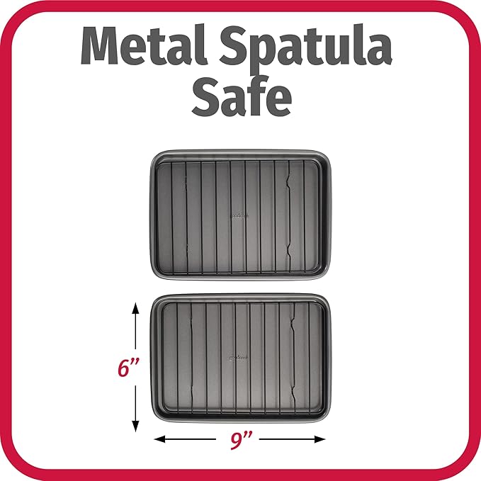 GoodCook Set of 2 Nonstick Steel 9" x 6.2" Toaster Oven Mini Baking Sheets with Racks, Gray