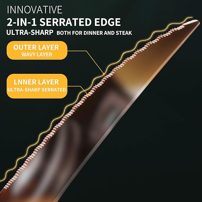 Lemeya 20-Piece Hammered Rose Gold Silverware Set for 4 with Serrated Forging Knives,18/10 Stainless Steel Modern Flatware Set,Unique Cutlery Set Spoons and Forks Set,Mirror Polished,Dishwasher Safe