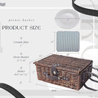 Picnic Basket Set for 4 with Waterproof Blanket Mat Insulation Bag Wicker Navy Blue Brown Stripe Vintage Retro Classic Gift for Wedding Birthday Summer Camp Outdoor Camping Travel Christmas