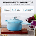 Onader 1 Quart Saucepan, Enameled Cast Iron Sauce Pan Pot, Small Kitchen Pot for Cooking with Lid, Enamel Dutch Oven Nonstick – Lake Blue