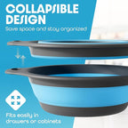 Strainer with Self-Draining Base (5QT) Over-Sink Collapsible Kitchen Colander Set with Side-drain Base for Pasta Vegetables and Fruit, XL Large Capacity, Dishwasher Safe (5-Quart) Blue/Gray