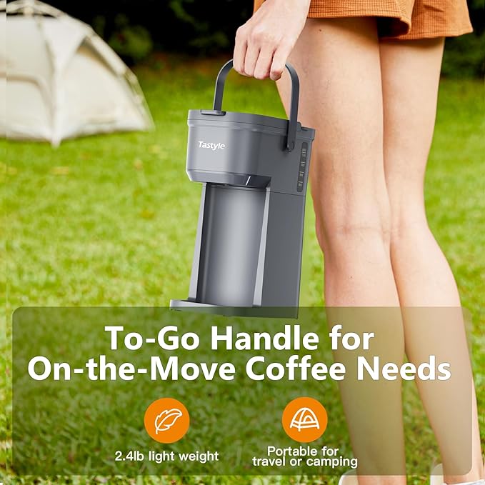 Single Serve One Cup Coffee Maker, for K Cups and Grounds, Mini Coffee Maker with Portable Handle, 6 to 12 Oz Brew Size, for Travel, Camping, Office, RV and Dorm, 120V, Cool Gray