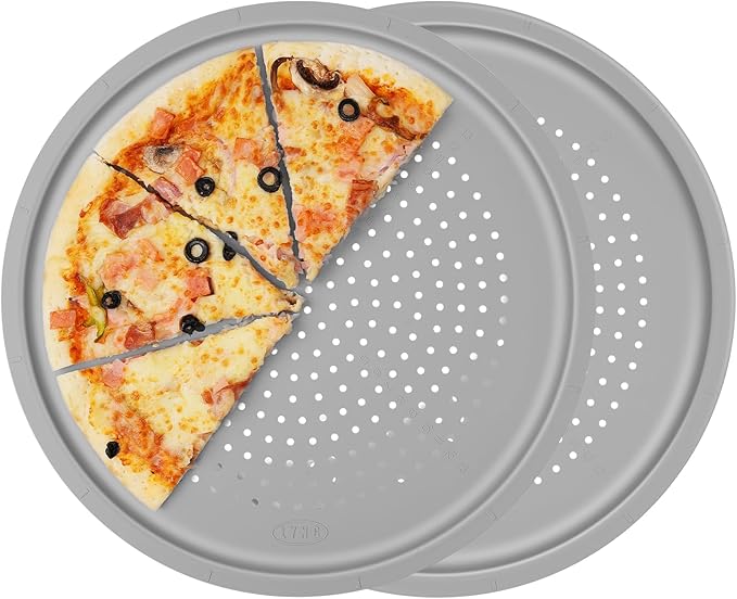 LYNG Pizza Pan 16 Inch, 2 Pack Silicone Nonstick Pizza Tray For Oven, Pizza Pan With Holes Dishwasher Safe, Suitable For Home Kitchen Dark Baking