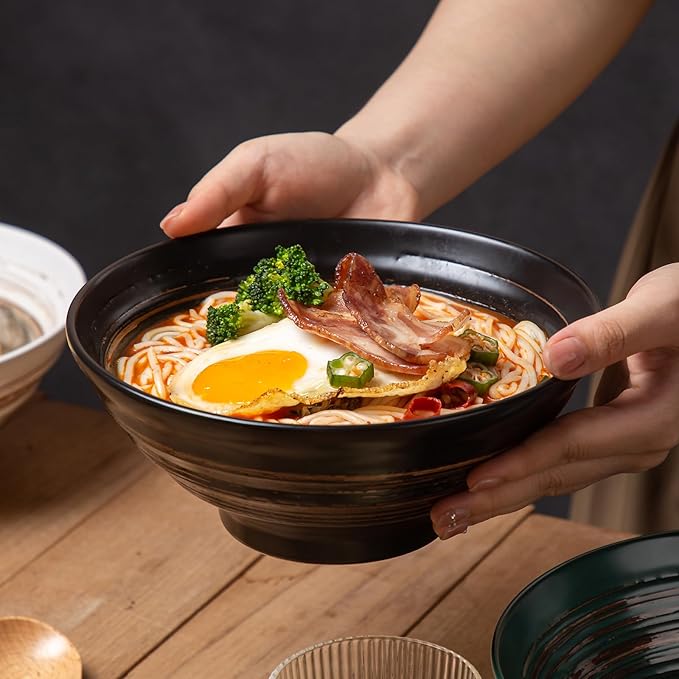 YUN TAO Ceramic Ramen Bowls Set of 4, 35 oz Large Japanese Style Serving Bowls for Salad,Udon, Soba, Pho Pasta, Asian Soup Noodle,Suitable as Housewarming Gifts