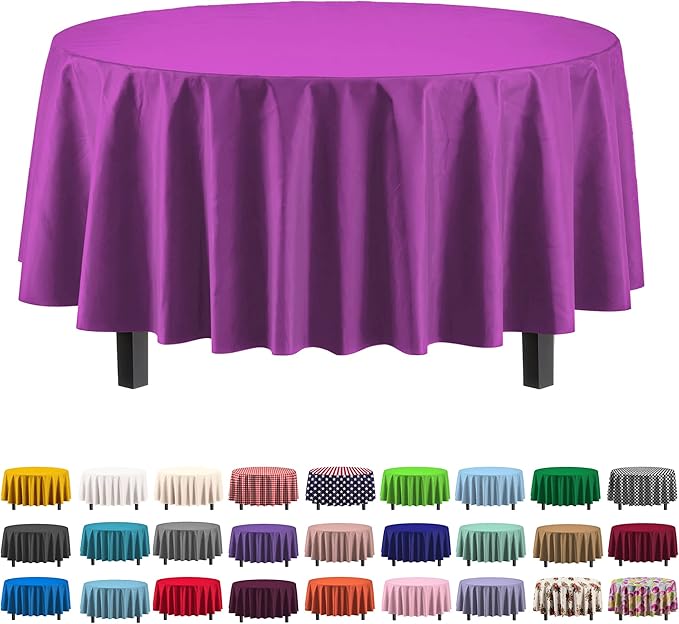 Exquisite 12-Pack Premium Plastic Tablecloth 84in. Round Table Cover - Magenta