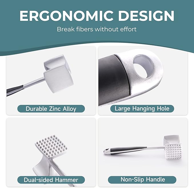 KITEXPERT Meat Tenderizer Hammer with Comfortable-Grip Handle, Dual-side Mallet for Kitchen, Heavy Duty Pounder For Tenderizing Steak, Beef and Fish