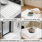 Large Stone Dish Drying Mat for Kitchen Counter, 24"×16"- Quick Drying Diatomaceous Earth Mats for Multi - Purpose, Eco-Friendly ,Super Absorbent, Foldable ,Non-Slip