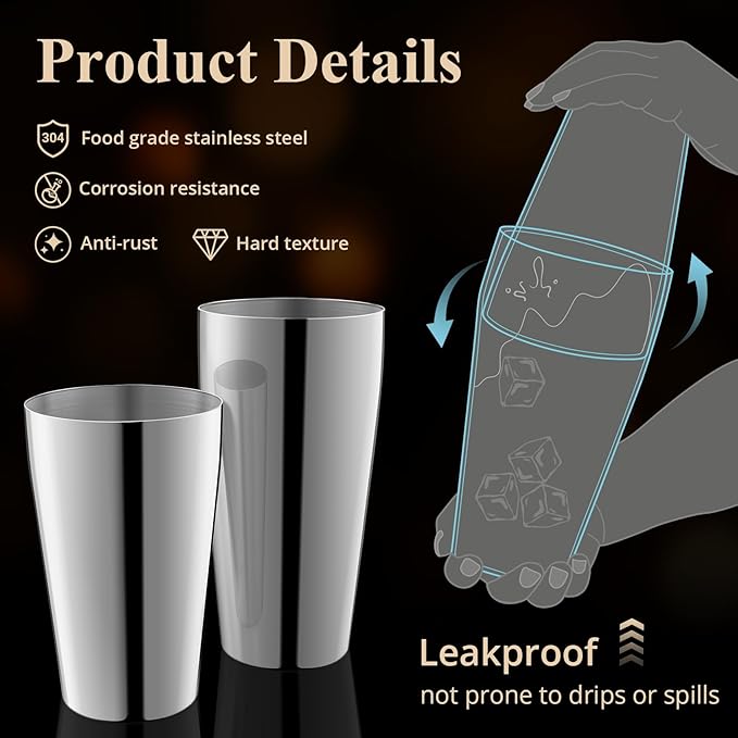 Mixology Bartender Kit, 2-Piece Stainless Steel Cocktail Shaker Set, Bar Set with 20oz & 26oz Mixed Drink Shaker, Cocktail Tin