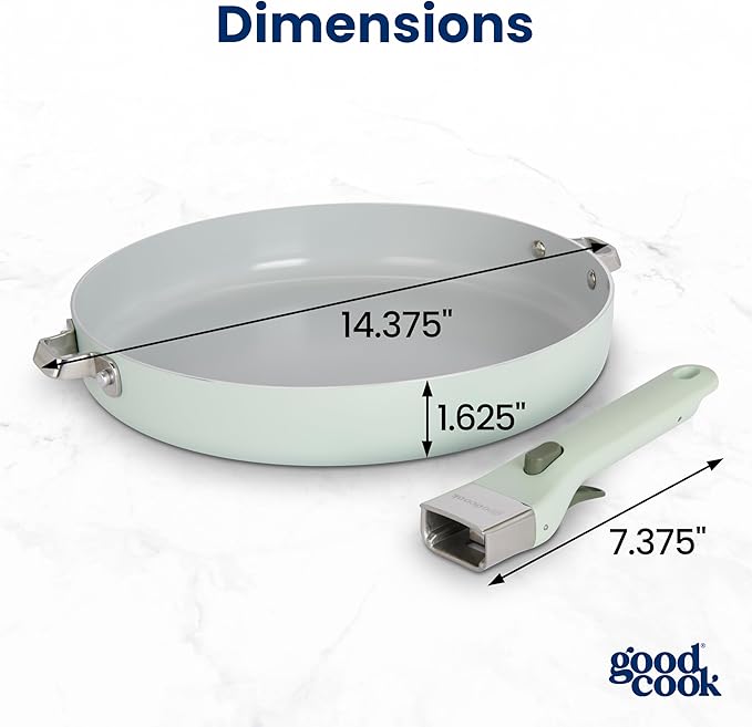 GoodCook Ceramic Frying Pan Skillet with Removable Handle, Induction Compatible, Nonstick and Oven Safe, 12-Inch, Sage Green