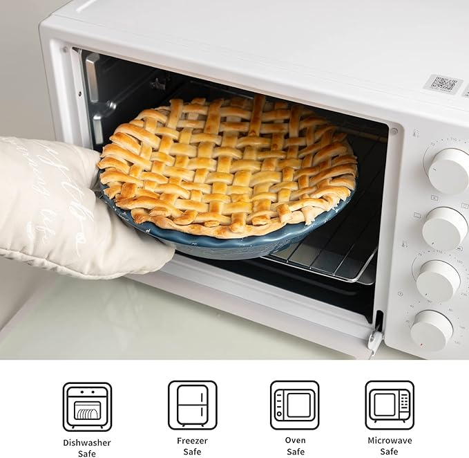 Fun Elements Pie Pan, 9 Inch Ceramic Pie Dish, Deep Dish Pie Pan with Lace Emboss, Ruffled Pie Plate for Baking, Thanksgiving Christmas Gifts, Set of 2, Blue